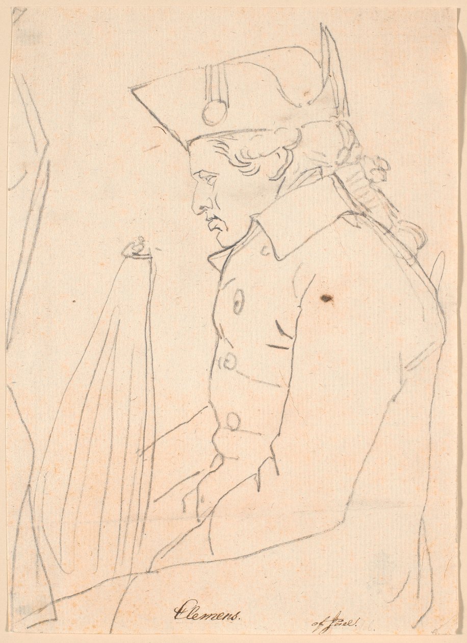 Portrait du graveur J.F. Clemens. Trois-quarts de figure assis de profil à gauche - Jens Juel