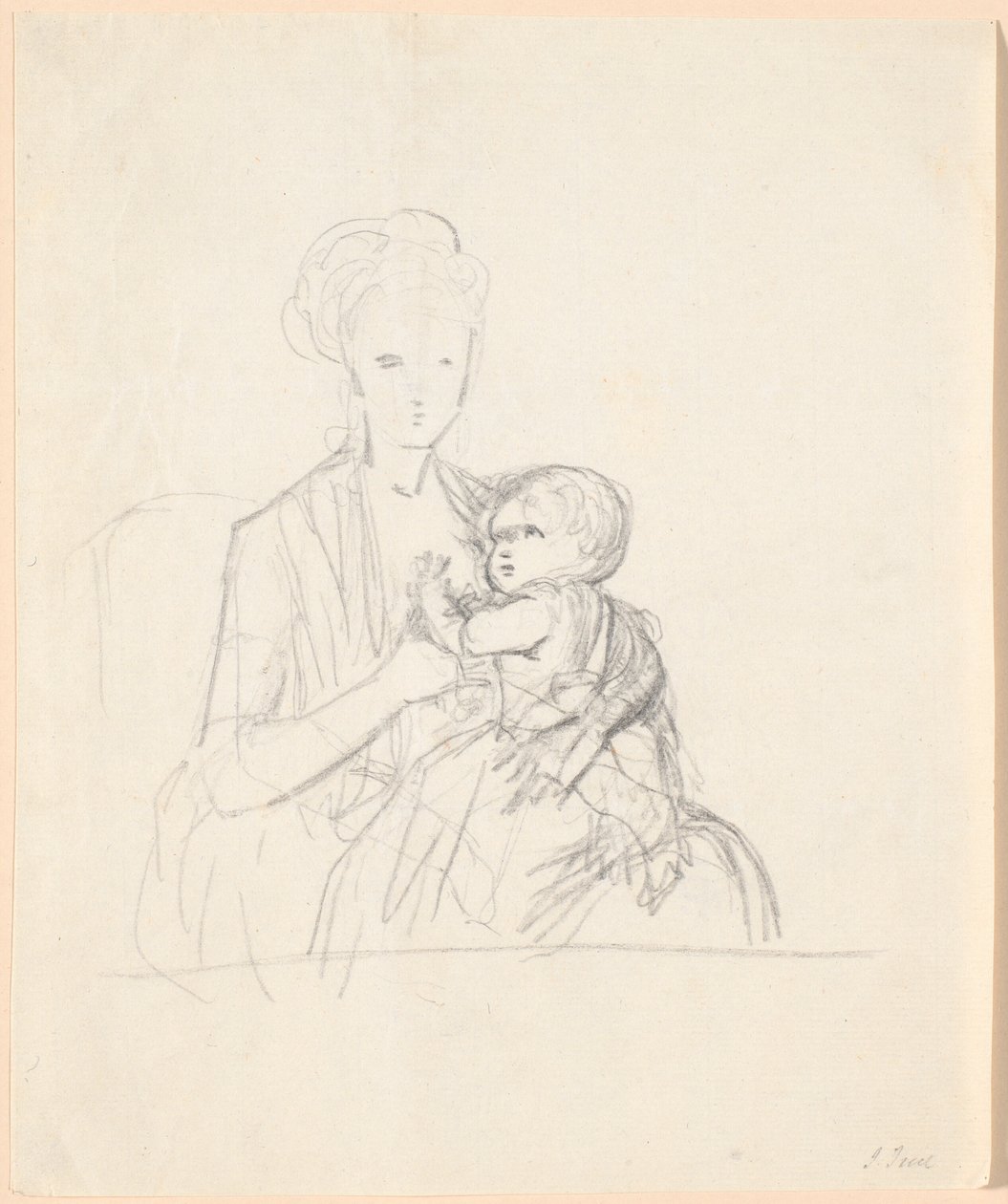 Esquisse pour le portrait de la comtesse Sophie Magdalene Raben, née von Qualen avec son fils aîné, né en 1784 - Jens Juel