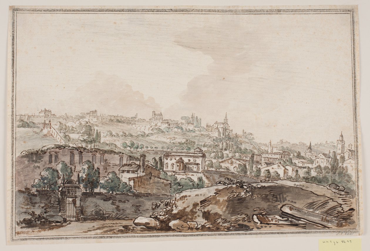 Vue de la ville avec maisons et mur près de la rivière; à l