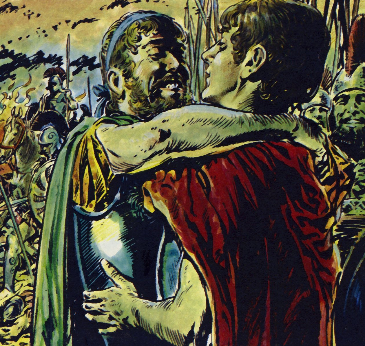 Alexandre rejoint son père dans la bataille contre les Grecs (lithographie couleur) - Jesus Blasco