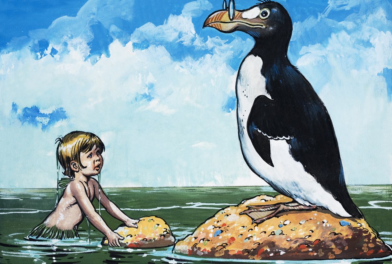 Boy and A Garefowl, illustration de "The Water Babies" de Charles Kingsley (gouache sur papier) - Jesus Blasco