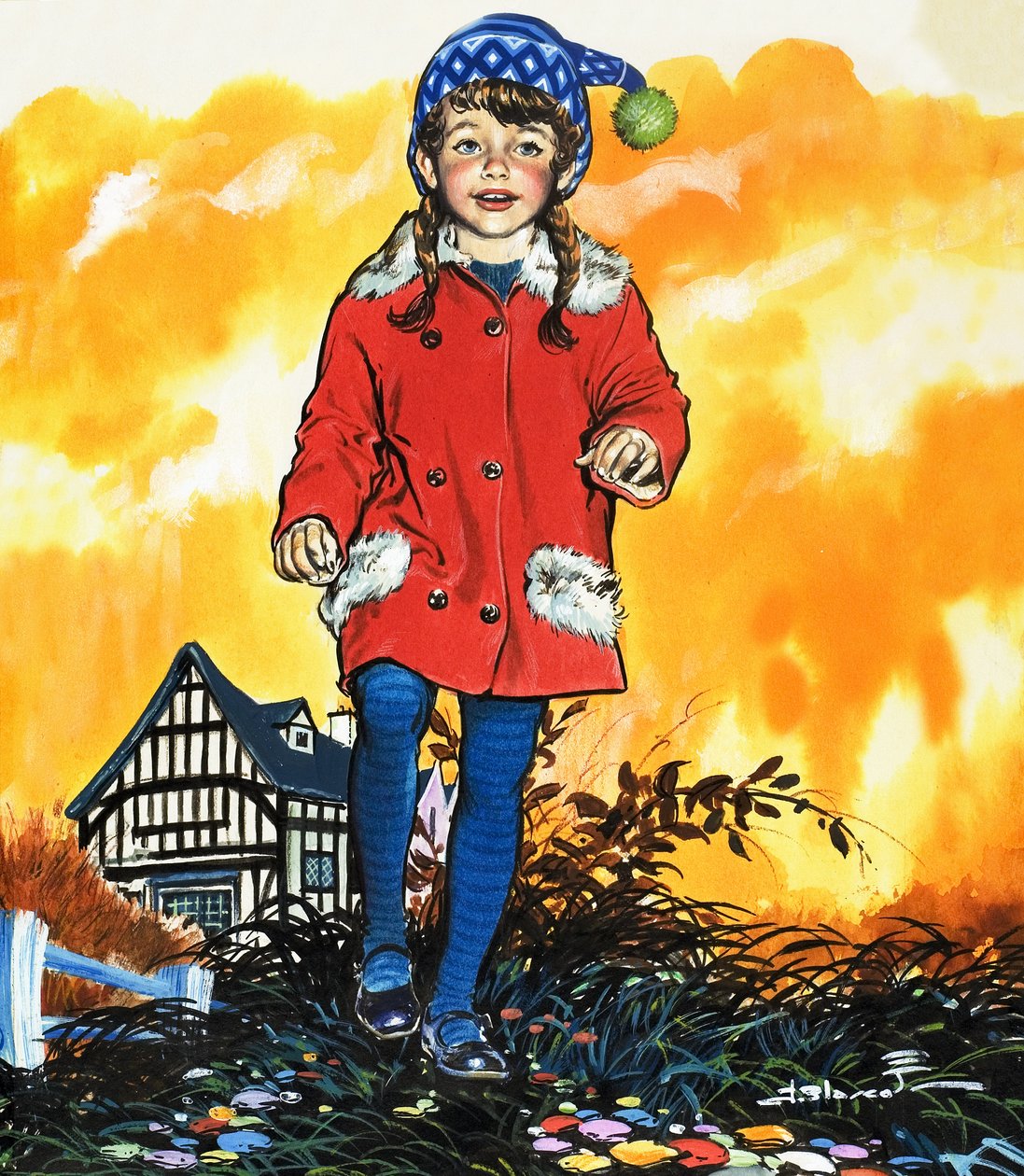 Fille au chapeau à pompon (gouache sur papier) - Jesus Blasco