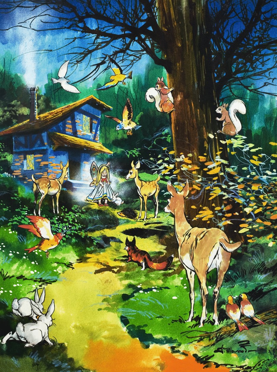 Des animaux des bois visitent une maison de fées - Jesus Blasco