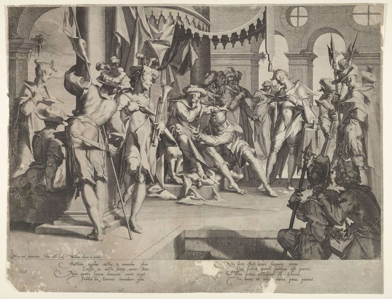 Le Juge Bias versant des larmes, planche IX de Thronus Justitiæ, 1605 - Joachim Anthonisz Wtewael