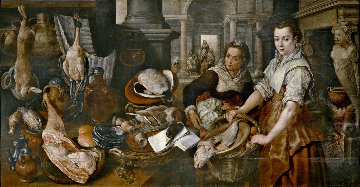 Espagnol :  Cristo en casa de Marta y María Le Christ chez Marthe et Marie - Joachim Beuckelaer