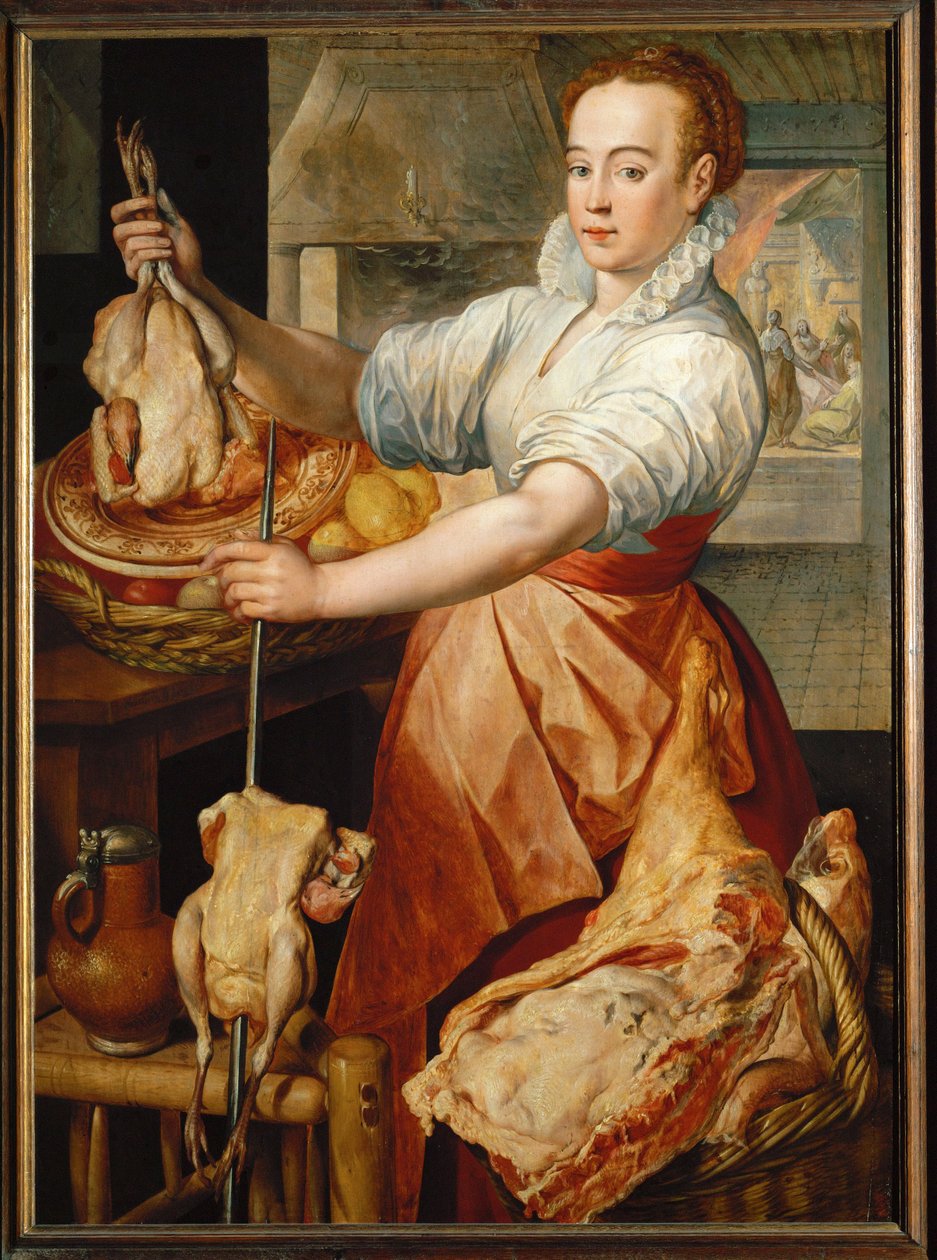 Cuisiner avec du poulet (peinture sur bois de chêne) - Joachim Bueckelaer