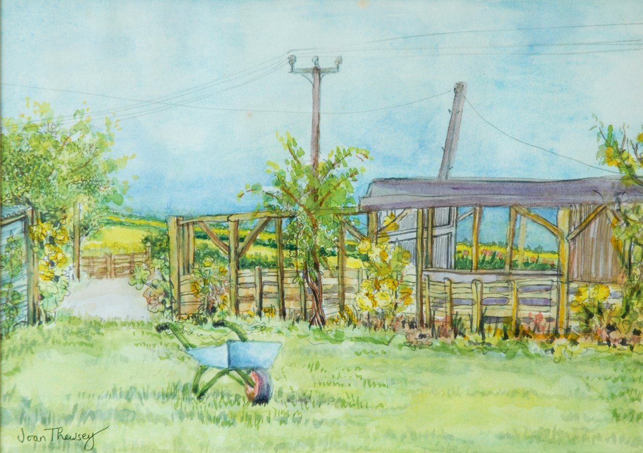 Jardin de cottage avec brouette - Joan Thewsey