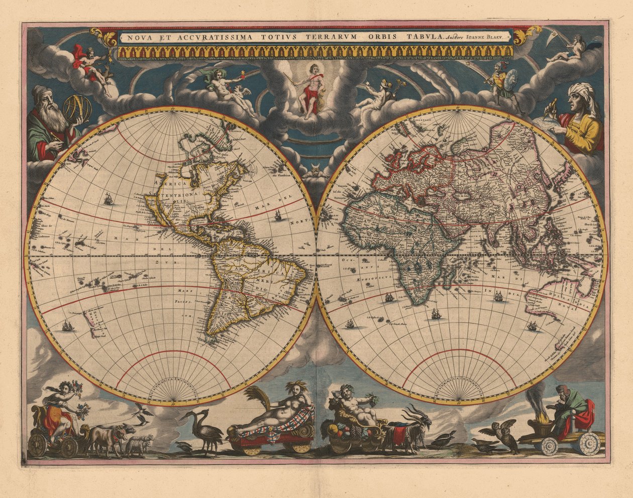 Carte du monde à double hémisphère, 1662 - Joan Blaeu