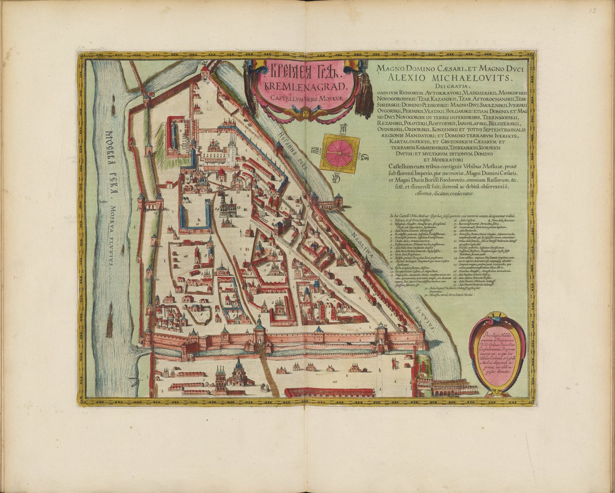 Carte du Kremlin de Moscou du XVIe siècle Castellum Urbis Moskvae, vers 1600 - Joan Blaeu