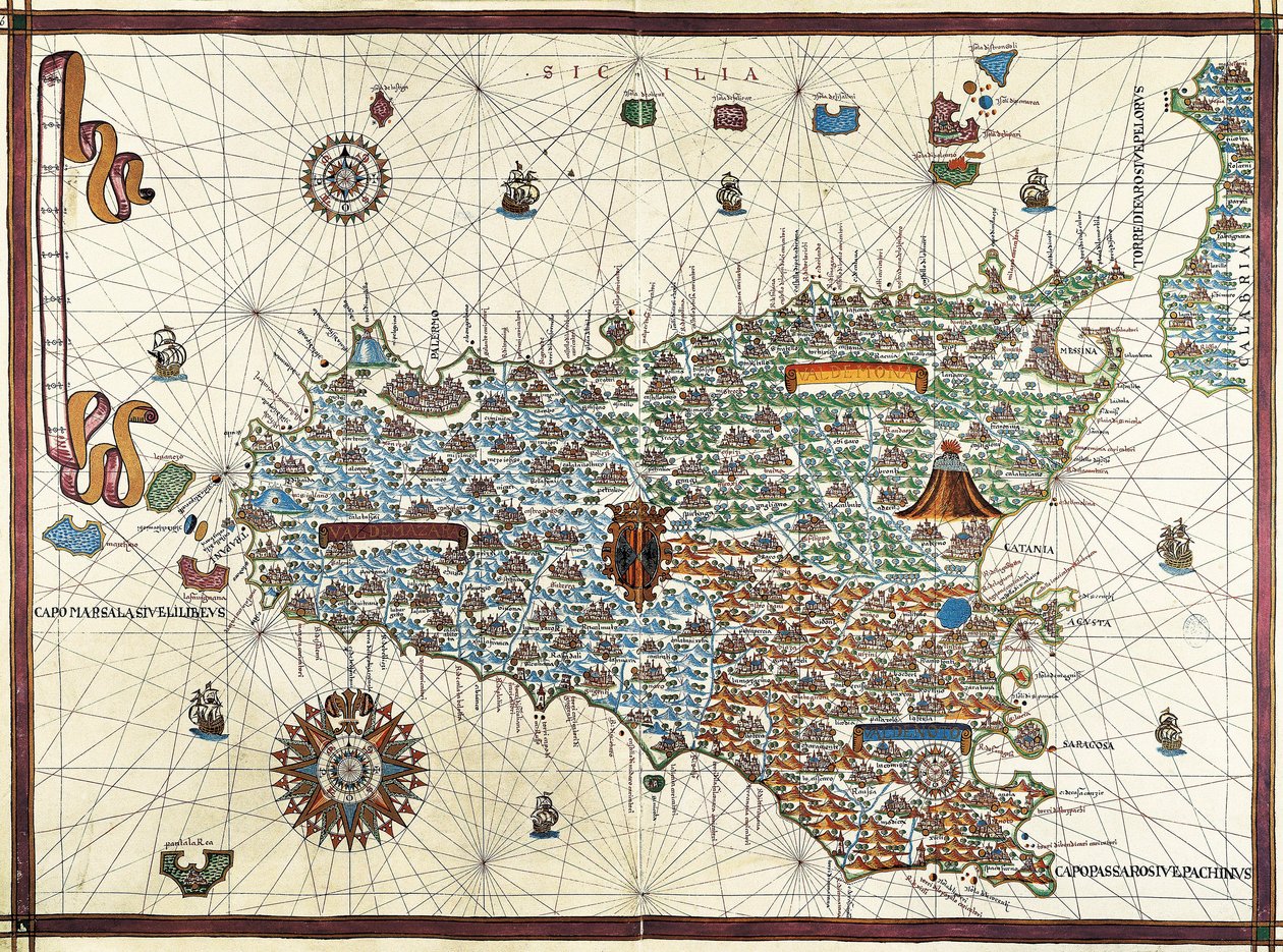 Île de Sicile. Carte de navigation de Joan Martines (1556-1591) - Joan Martines