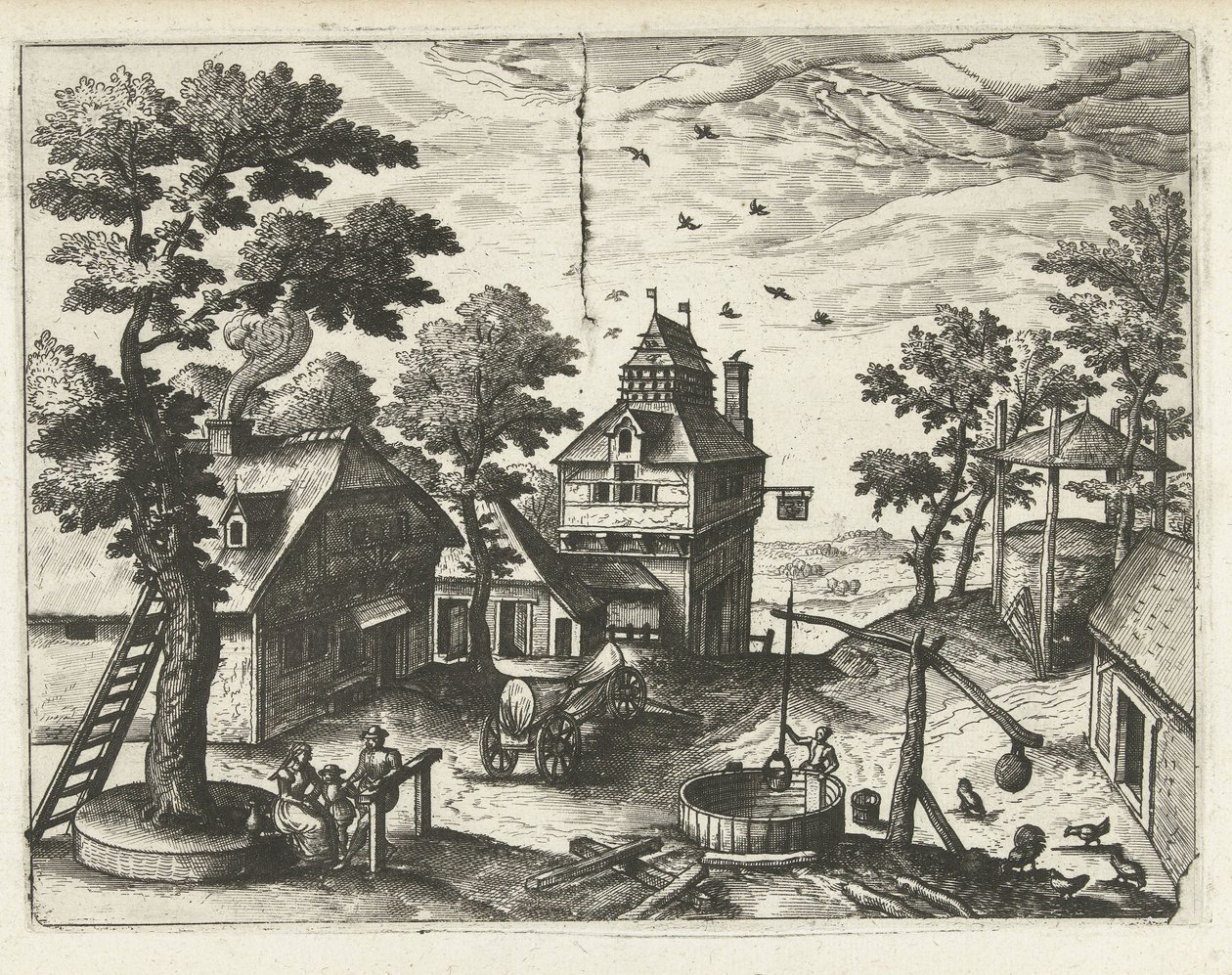 Auberge avec puits - Joannes van Doetechum (I) (attributed to)