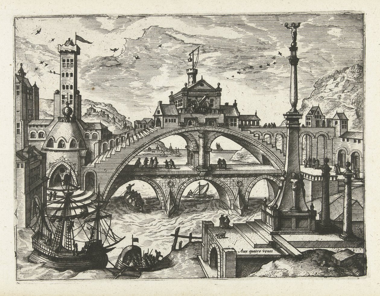 Ville avec pont bâti - Joannes van Doetechum (I) (attributed to)