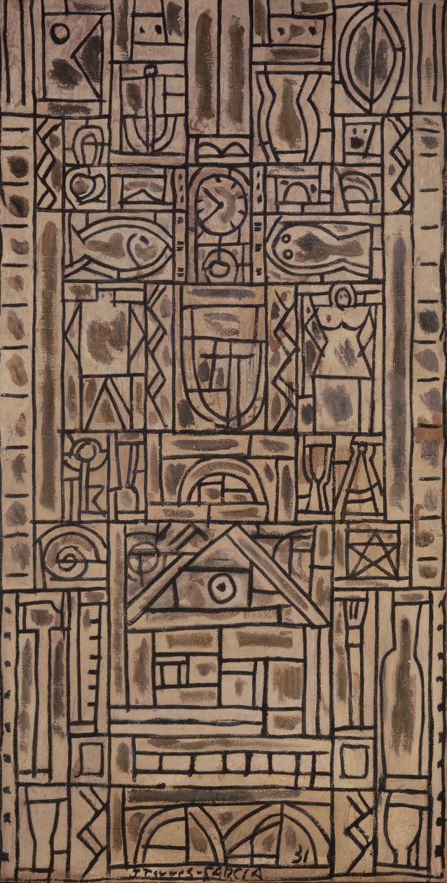Composition symétrique universelle en noir et blanc - Joaquin Torres Garcia