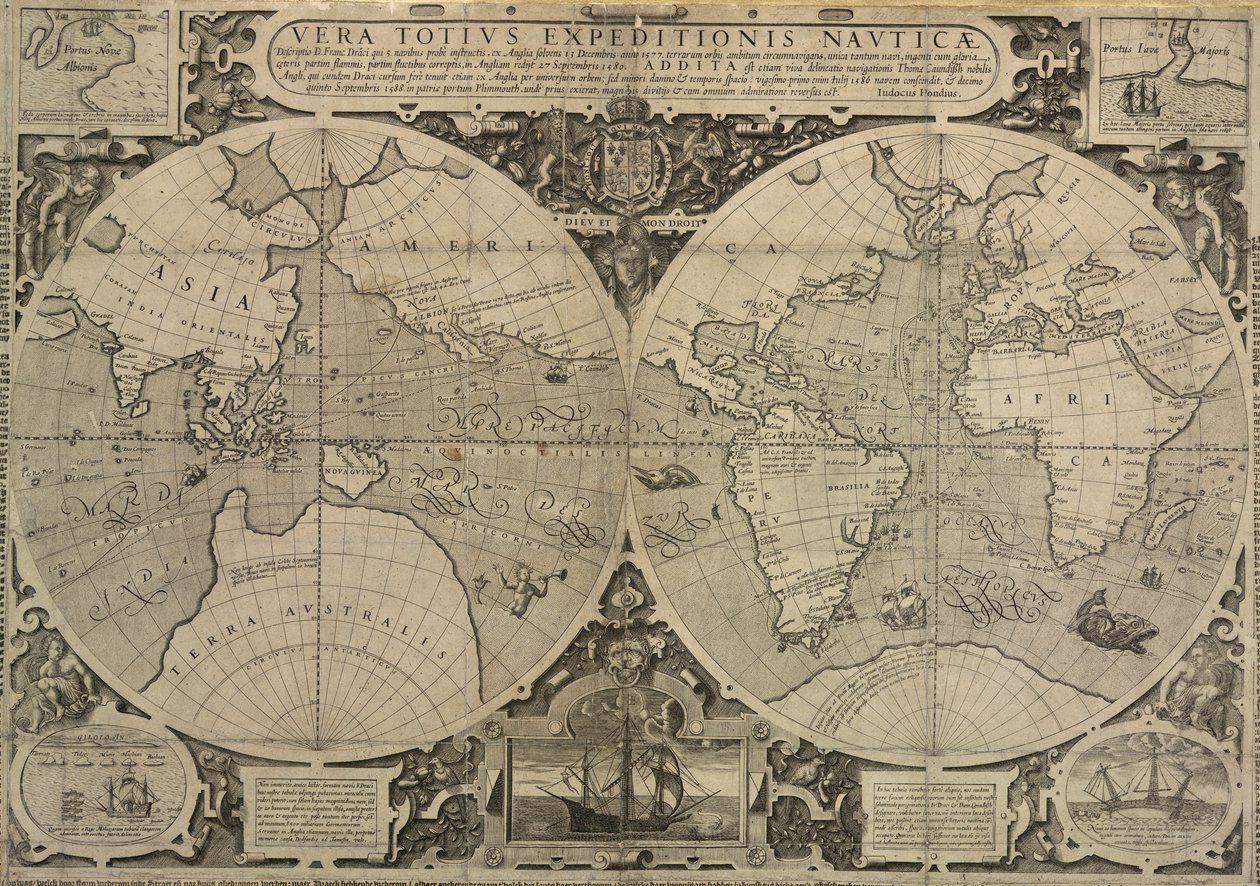 Voyage autour du monde de Drake de 1577-80, Vera Totius Expeditionis Nautica - Jodocus Hondius