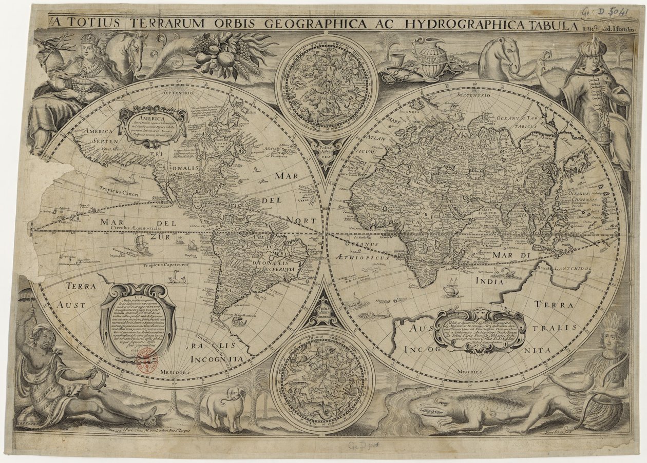 Nova totius terrarum orbis geographica ac hydrographica tabula Carte du monde, 1631 - Jodocus Hondius