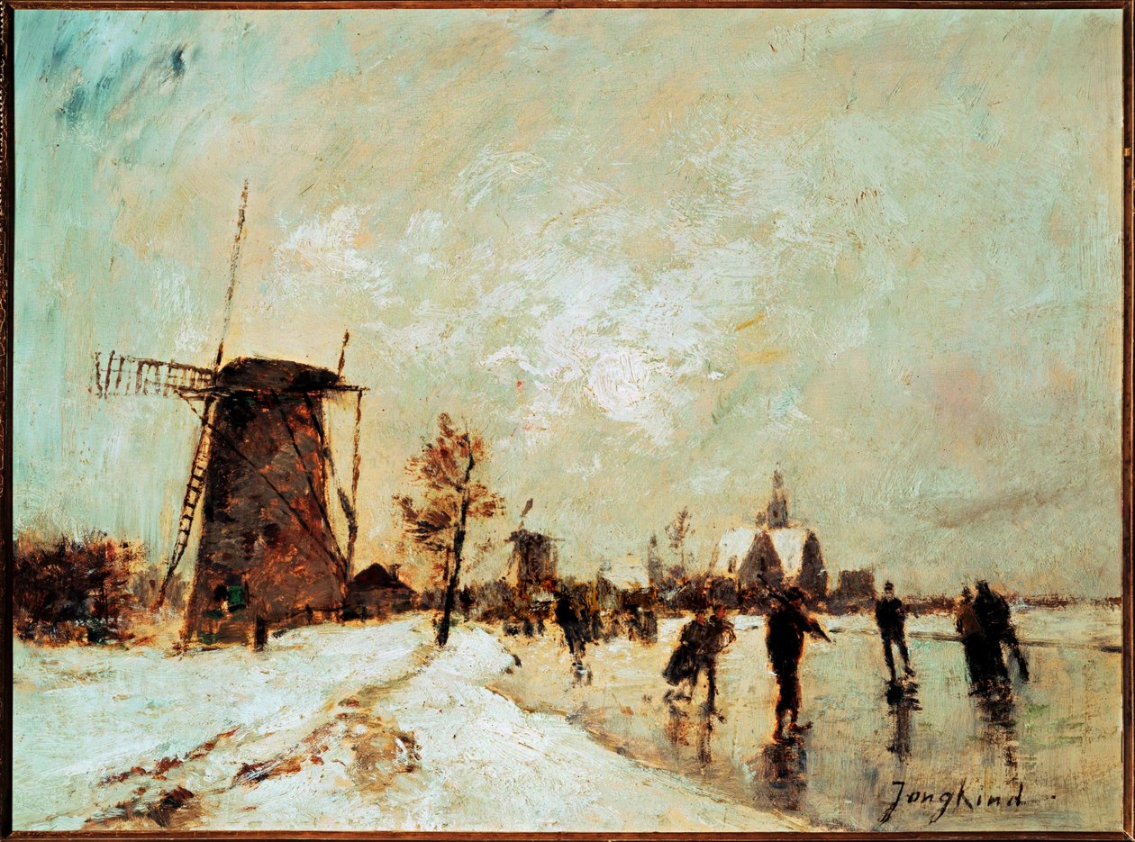 Patinage en Hollande (peinture sur toile) - Johan-Barthold Jongkind
