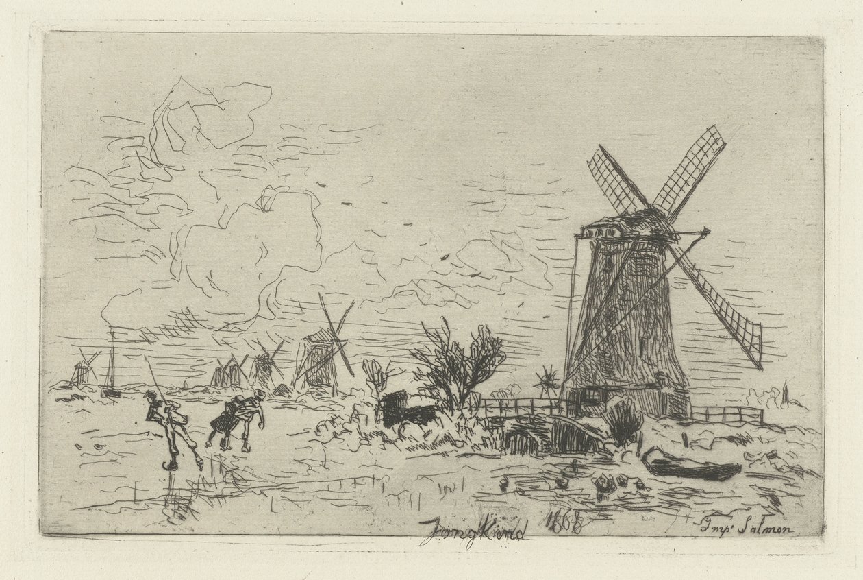 Paysage avec moulins et patineurs - Johan-Barthold Jongkind