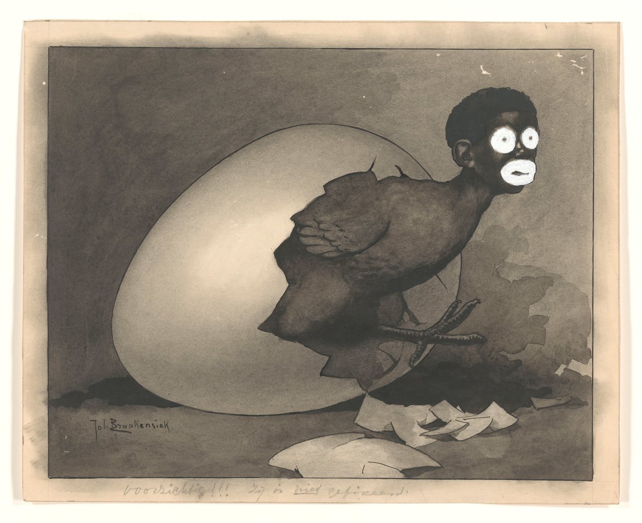 Conception pour illustration dans De Amsterdammer: un homme noir sort d