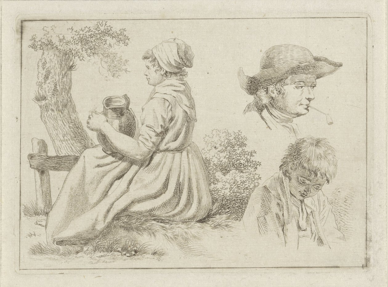 Femme assise avec une cruche, portrait d