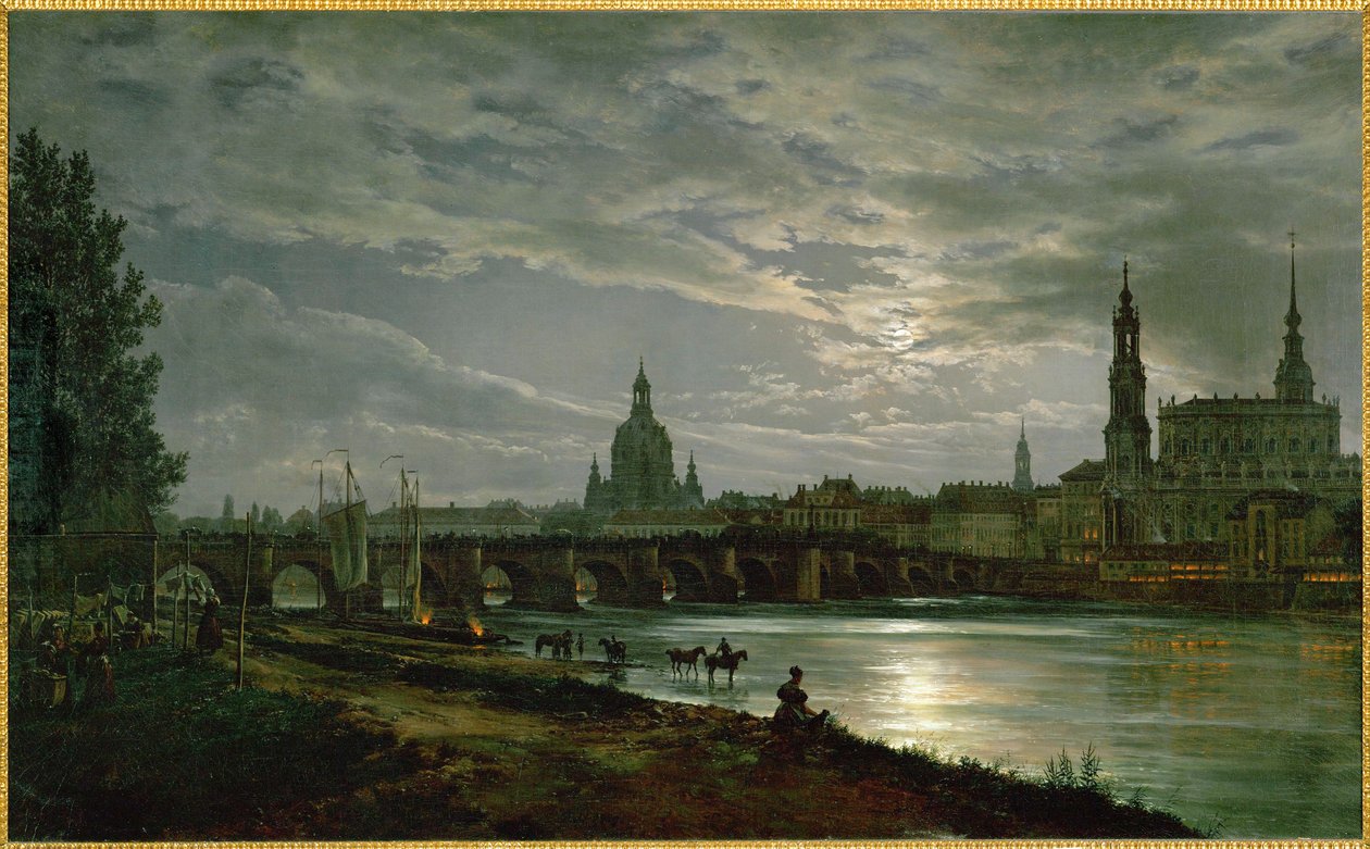 Vue de Dresde au clair de lune (huile sur toile) - Johan Christian Dahl