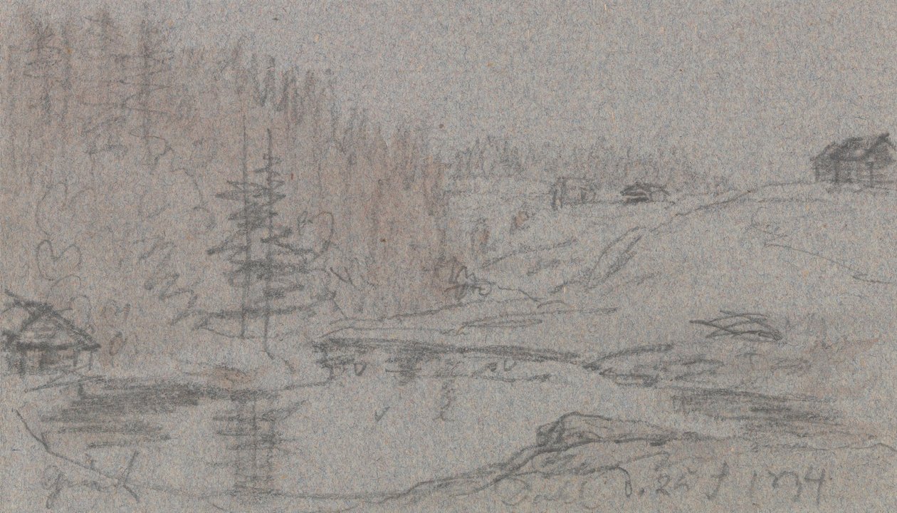 Paysage avec une rivière, des maisons et une forêt - Johan Christian Dahl
