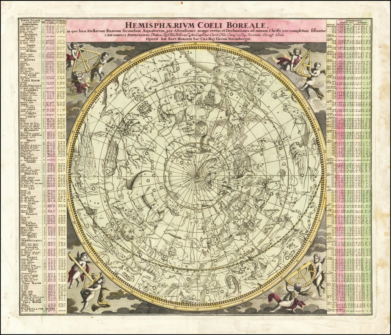 Carte céleste de 1730 du ciel de l