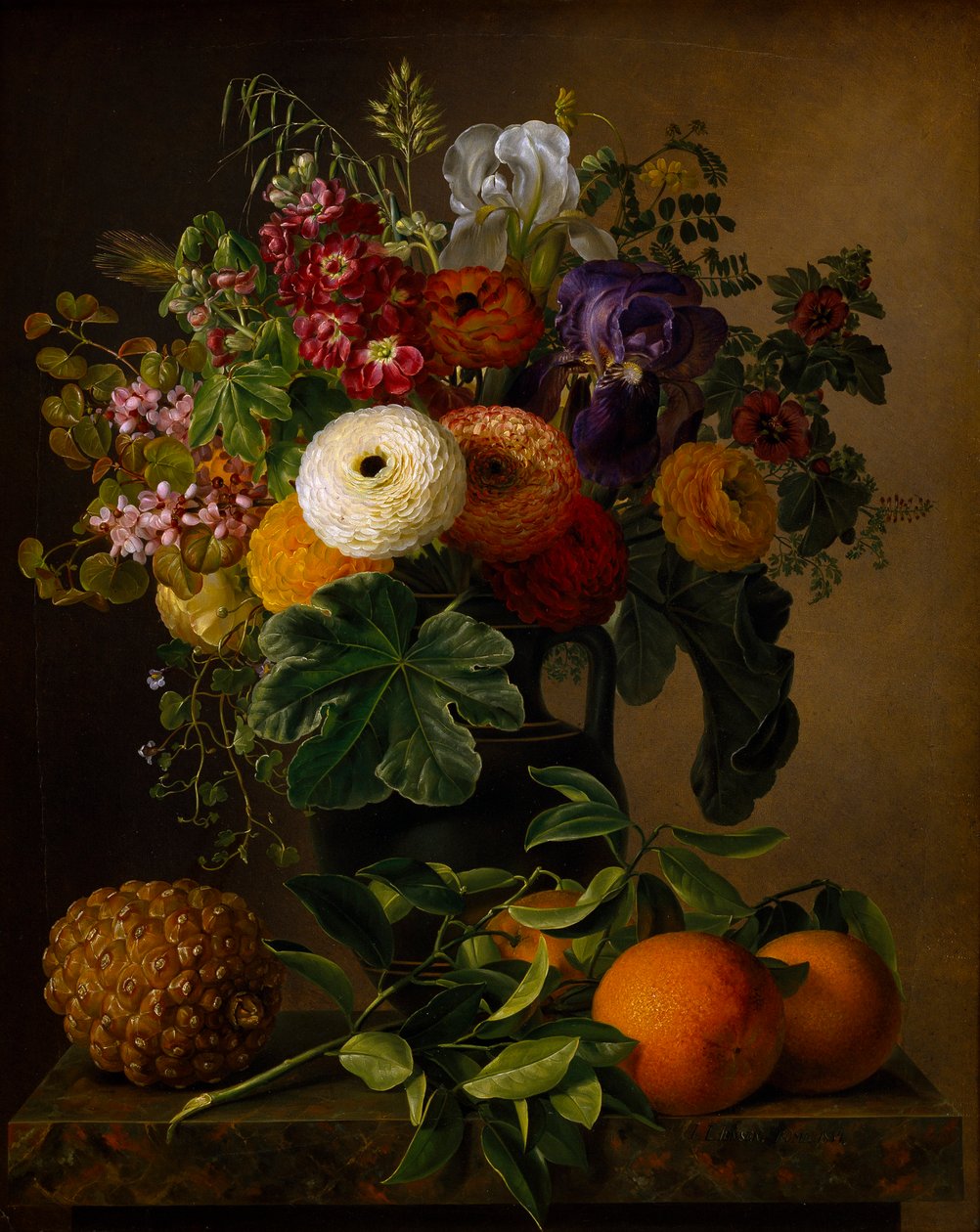 Nature morte avec des fleurs dans un vase antique, 1834 - Johan Laurentz Jensen