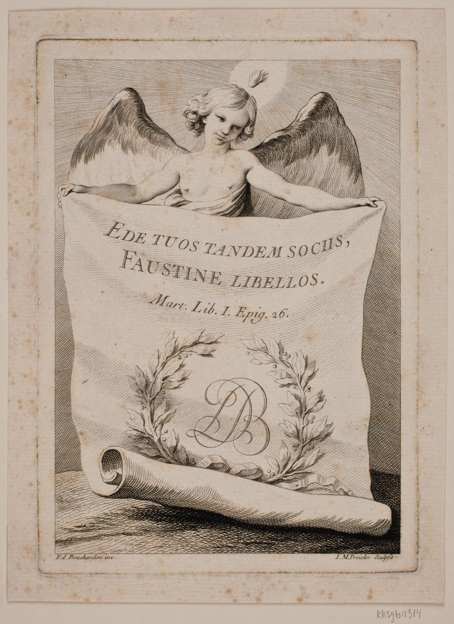 Titre avec un ange tenant un grand papier - Johan Martin Preisler