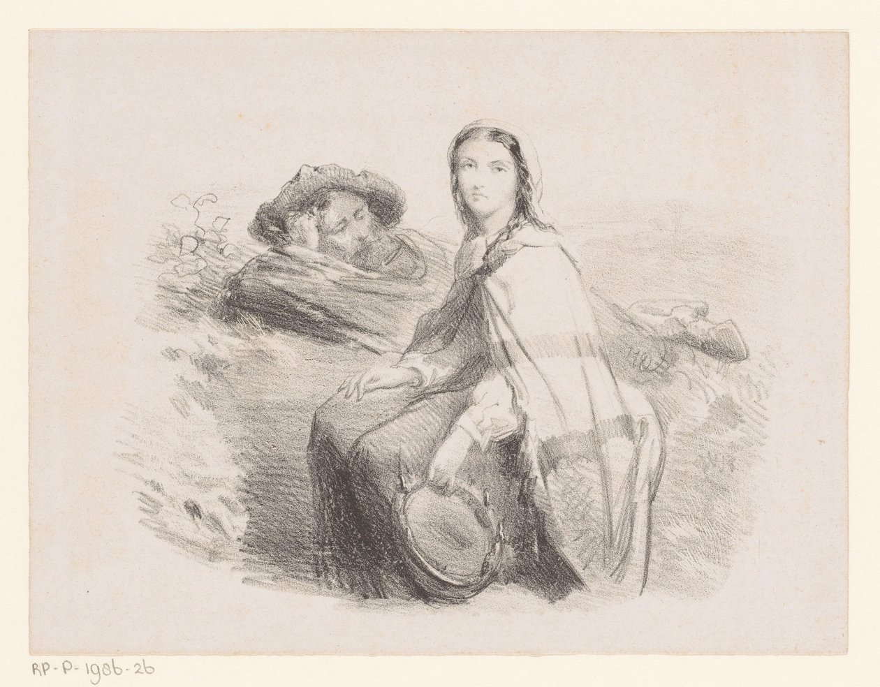 Homme et femme allongés avec tambourin - Johan Michaël Schmidt Crans (attributed to)