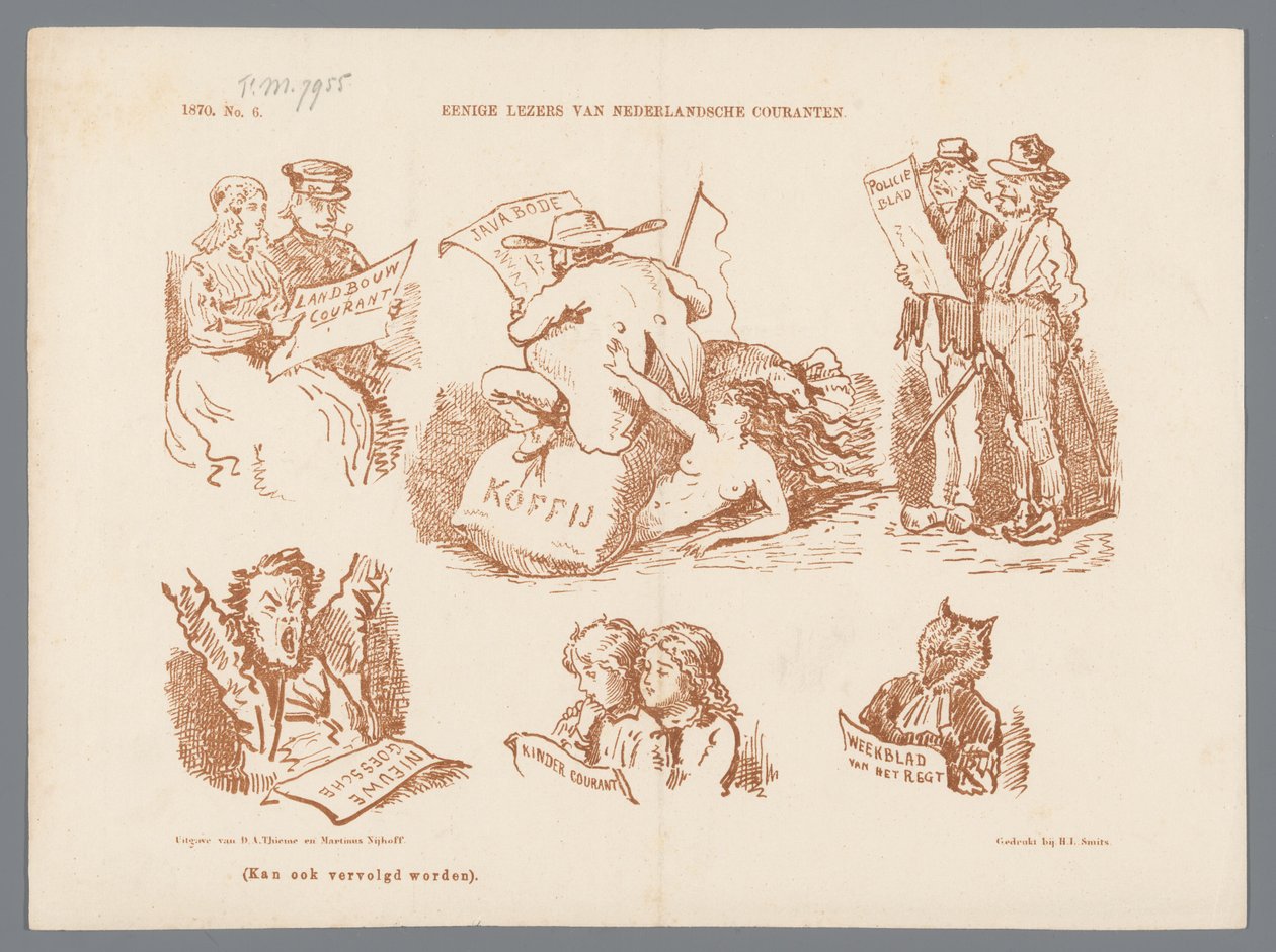Caricature des différents types de lecteurs de journaux, 1870 - Johan Michaël Schmidt Crans