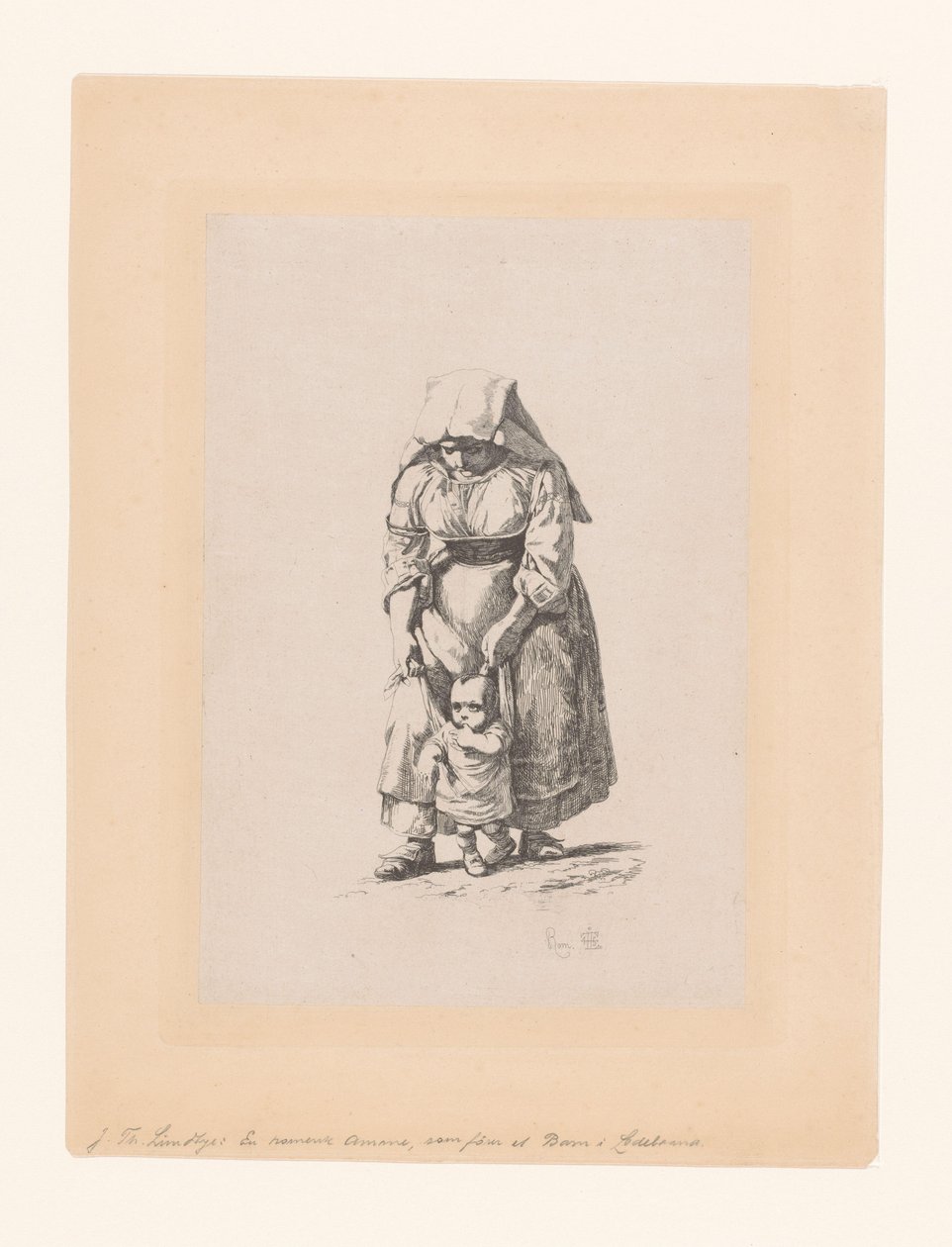 Femme italienne apprenant à marcher à son enfant - Johan Thomas Lundbye
