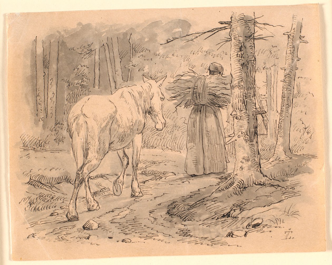 La femme et le cheval. Illustration pour "Fables pour enfants" de Kaalund. Voir commentaire du catalogue d