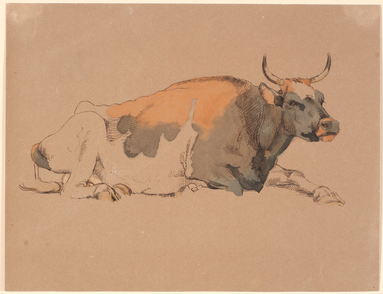 Vache couchée rouge et noire - Johan Thomas Lundbye
