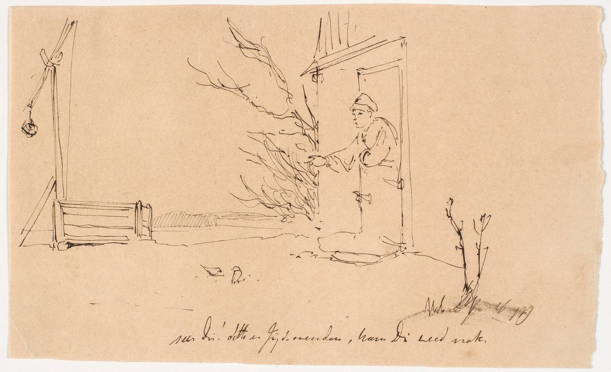 Homme nourrissant deux oiseaux - Johan Thomas Lundbye