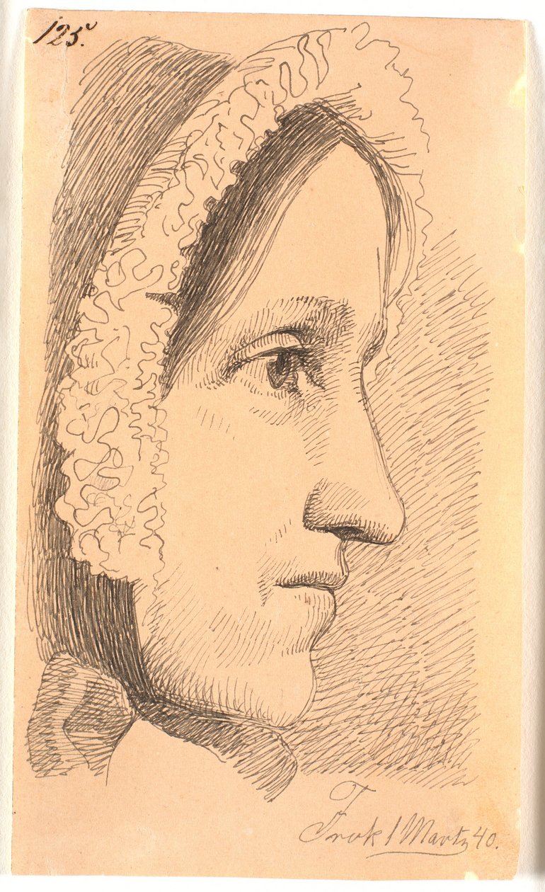 Portrait de profil vers la droite de la mère de l