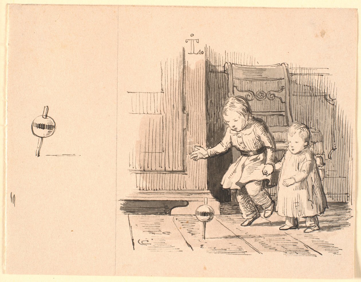 Le pot à rumeur. À gauche, petite étude du pot à rumeur - Johan Thomas Lundbye