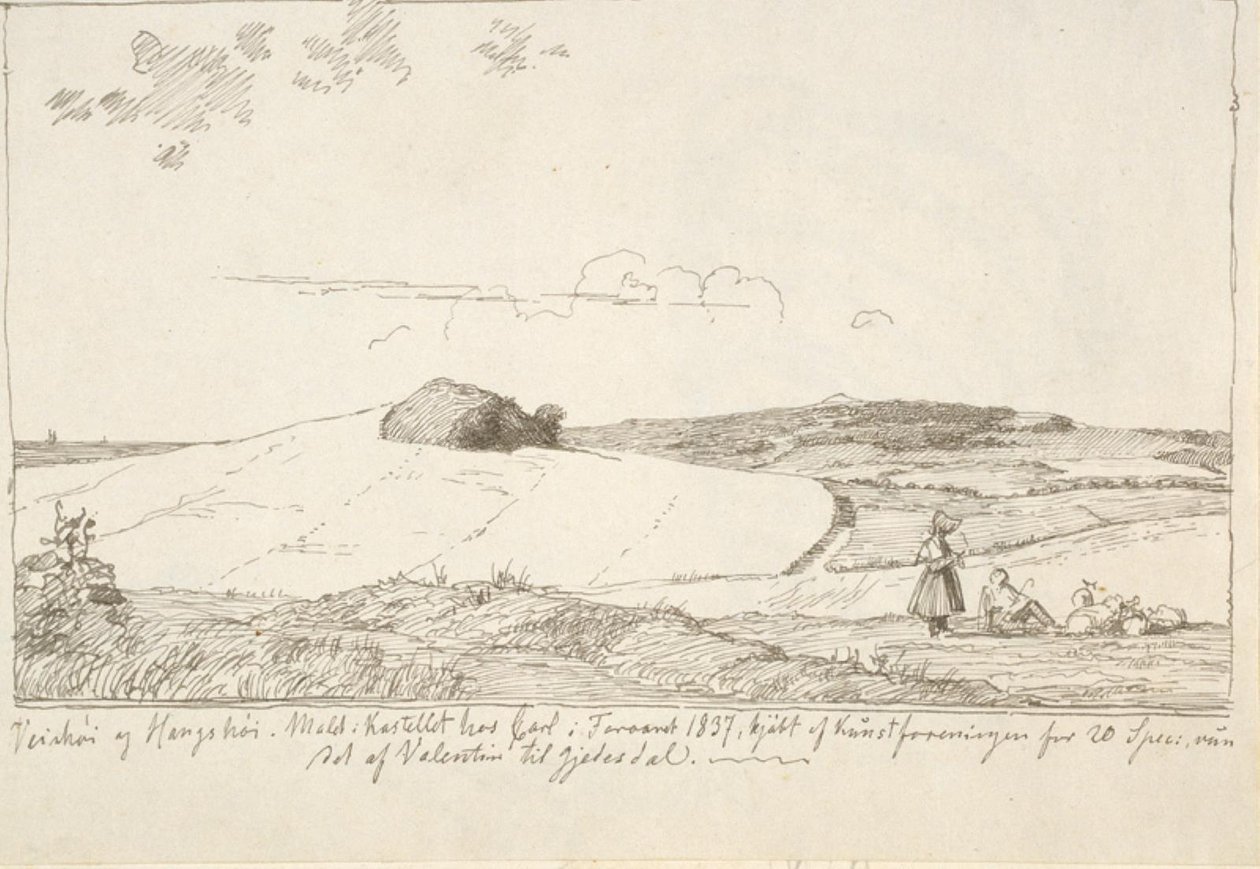 Paysage du Sjælland. En arrière-plan Vejrhøj, collé f.n. page 6 - Johan Thomas Lundbye
