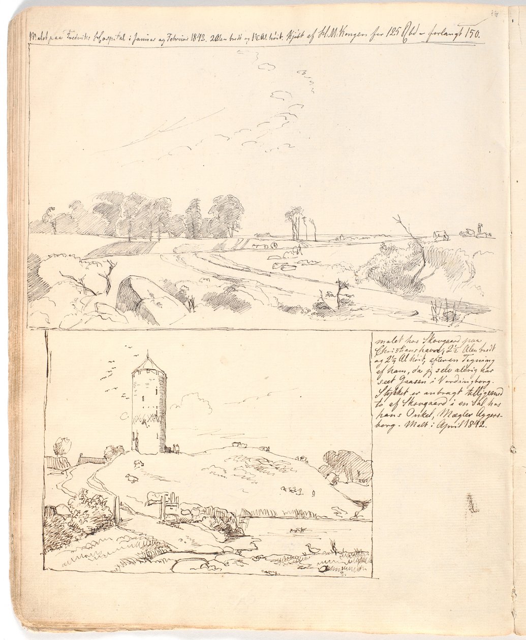 Mur de pierres à Rakløv sur Refsnæs. Dessin réalisé directement dans le carnet page 10 - Johan Thomas Lundbye