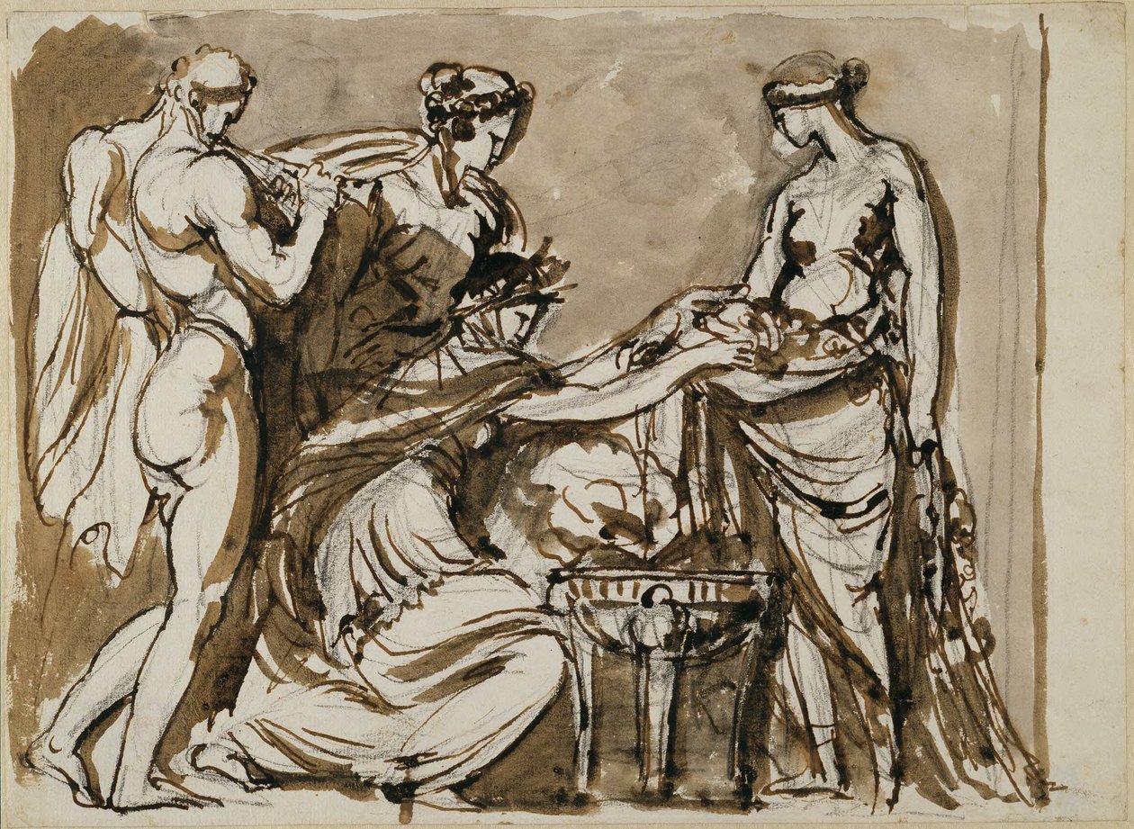 Offrande de fleurs, esquisse pour un relief en terre cuite - Johan Tobias Sergel