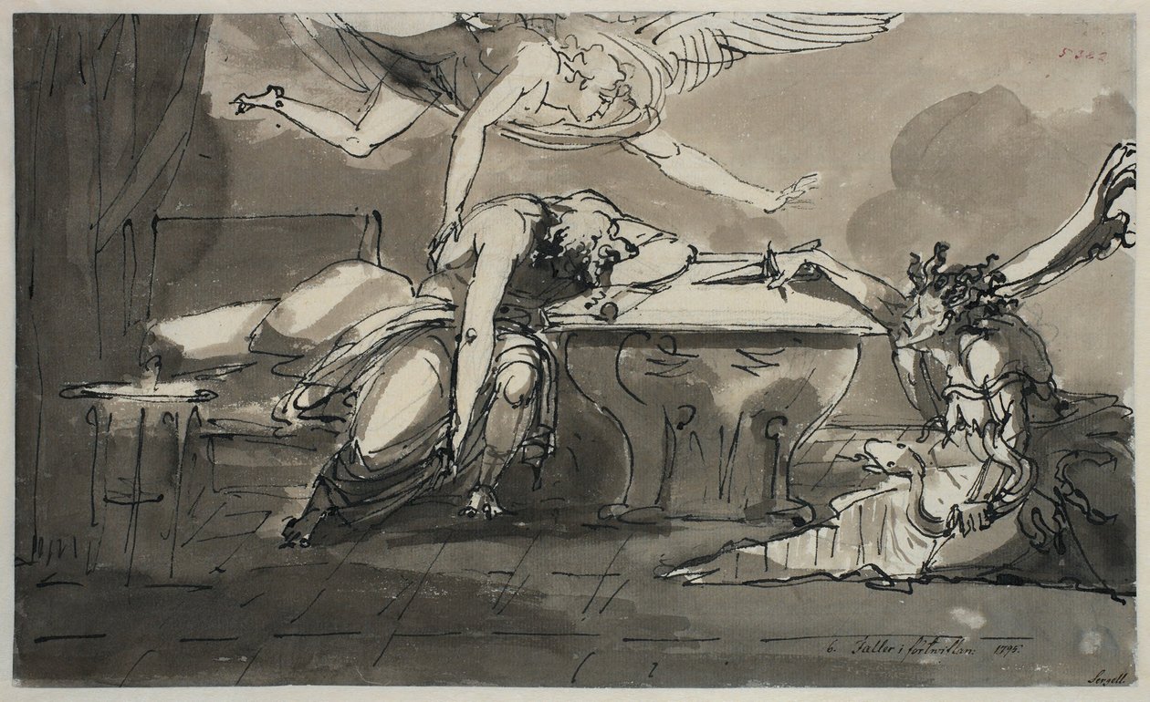Tombe dans le désespoir. Planche 6 de la suite de la mélancolie - Johan Tobias Sergel