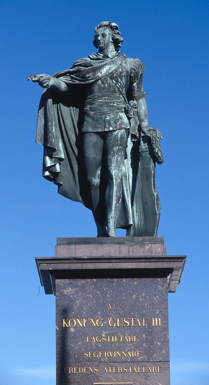 Statue du roi Gustave III sculptée en 1799 en mémoire du roi assassiné en 1792, Gamla Stan (La Vieille Ville), Stockholm, Suède - Johan Tobias Sergel