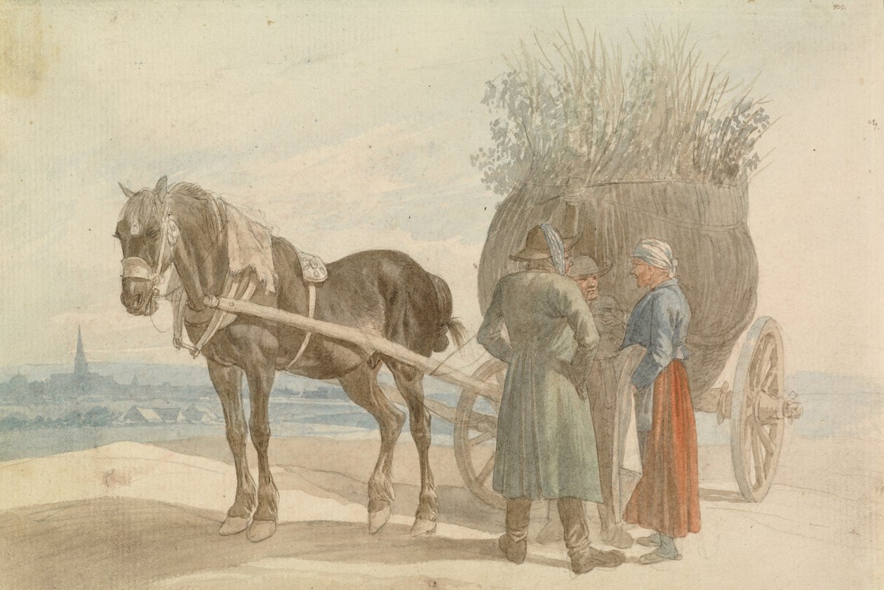 Paysans autrichiens avec un cheval et une charrette, avec Vienne au loin - Johann Adam Klein