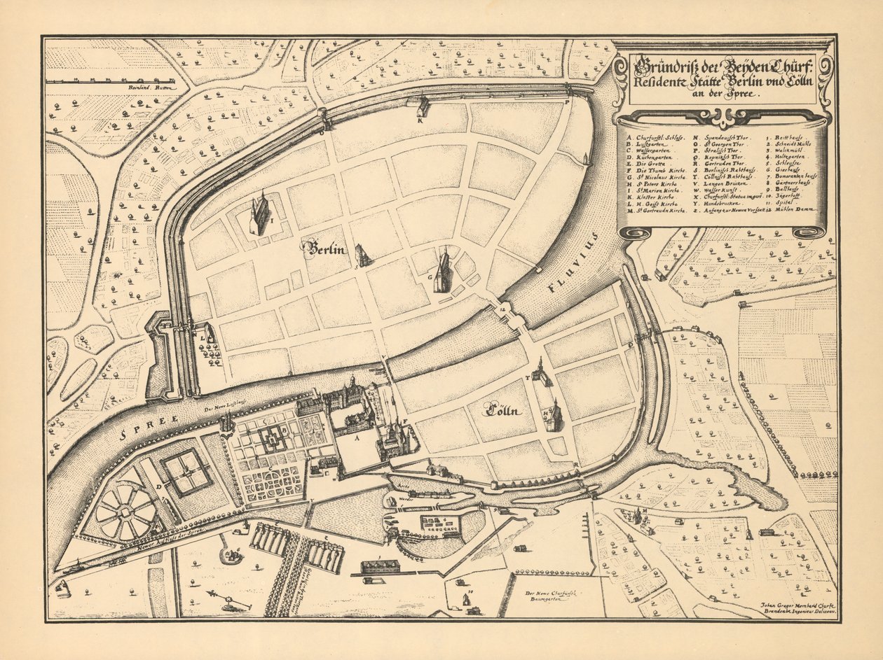 Carte de Berlin et Coelln, 1652 - Johann Gregor Memhardt