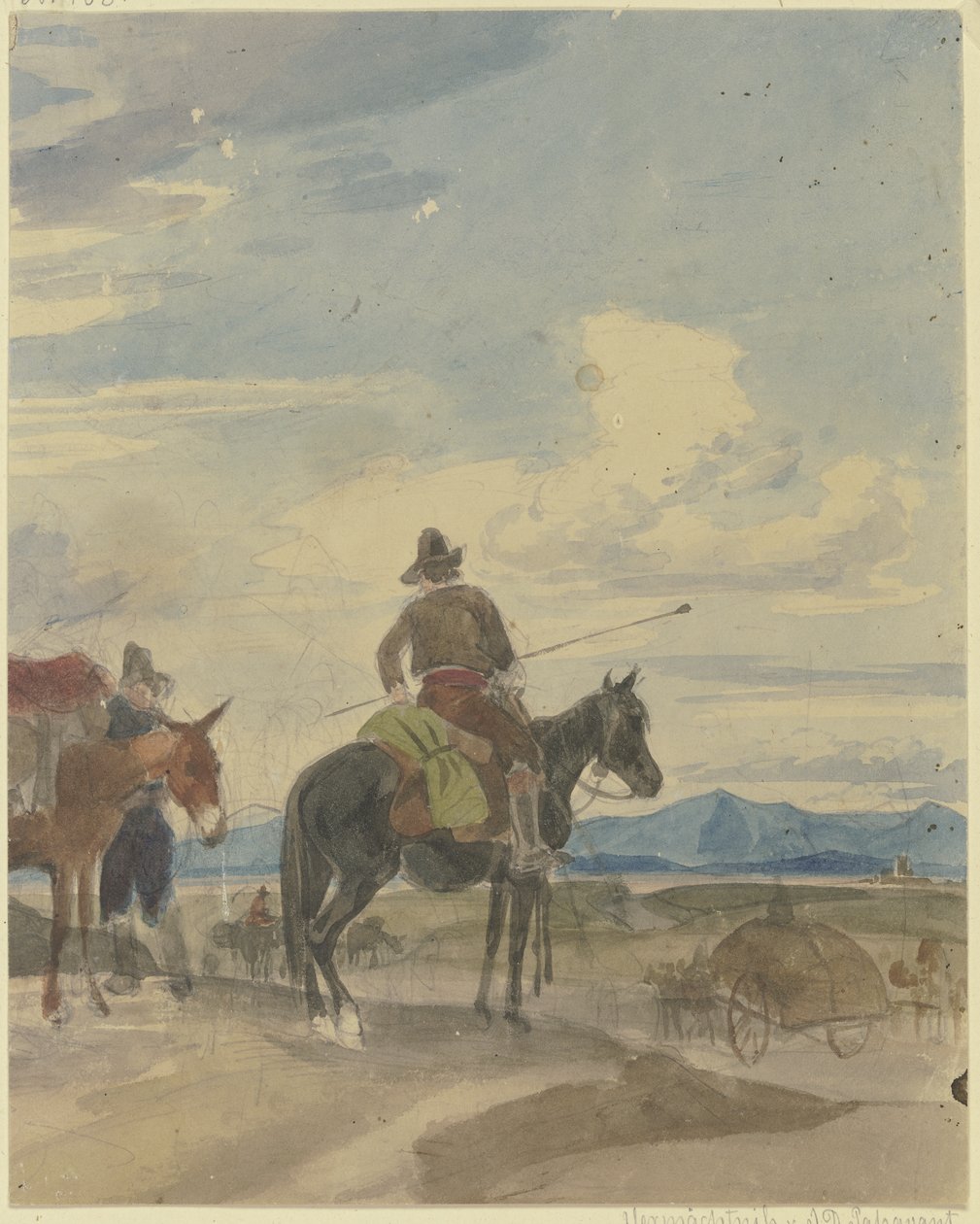 Paysan à cheval et muletier de la campagne romaine - Johann Adam Klein