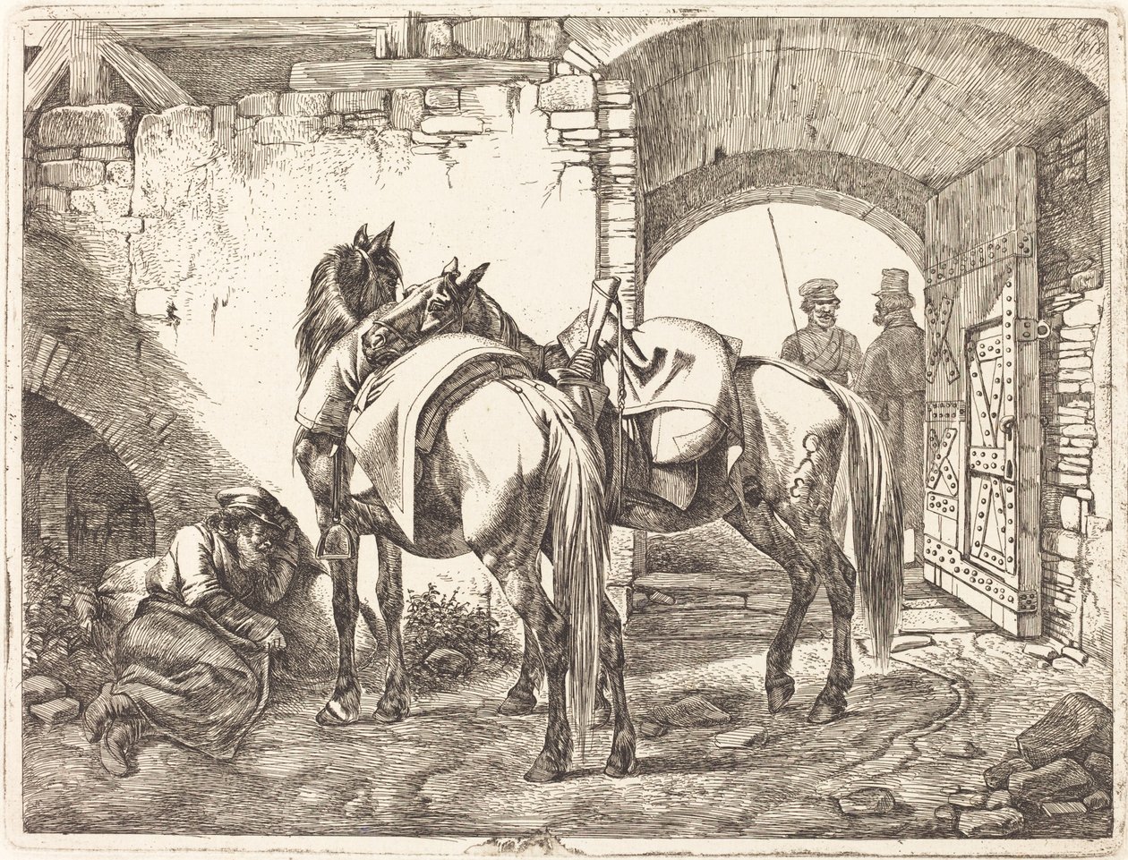 Chevaux cosaques dans une cour - Johann Adam Klein