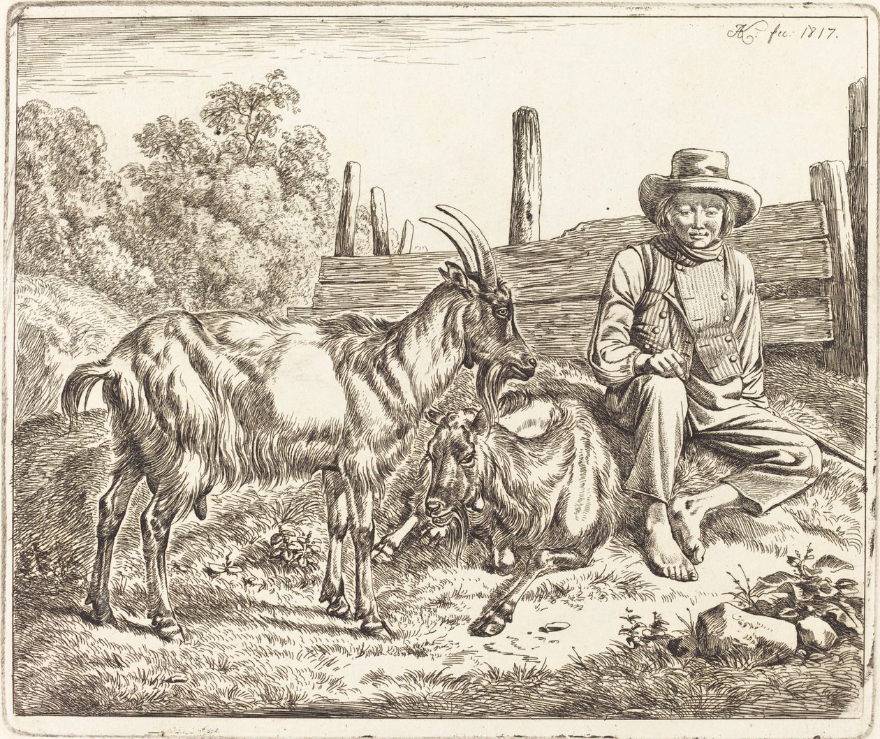 Garçon berger avec deux chèvres - Johann Adam Klein