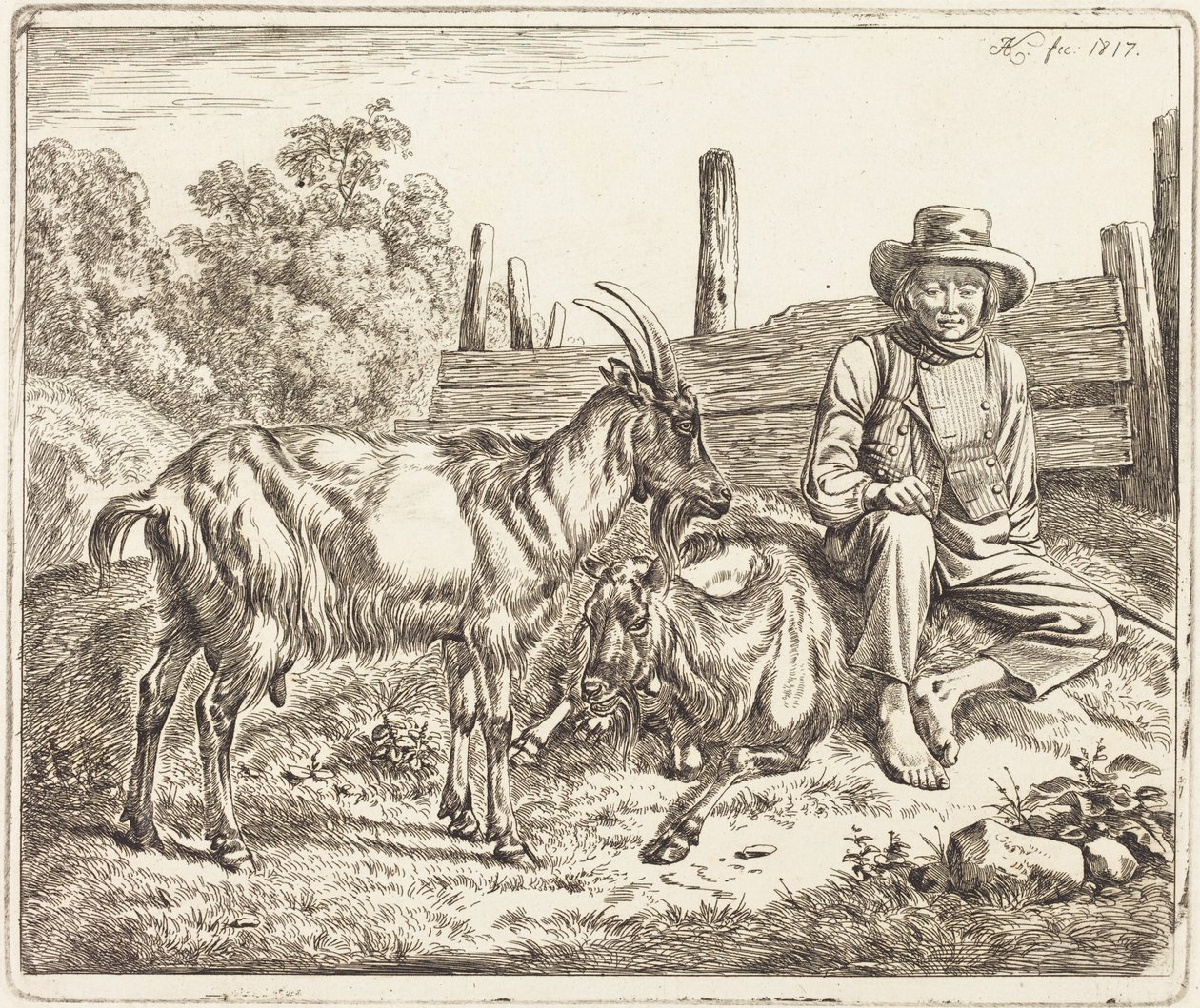 Jeune berger avec deux chèvres - Johann Adam Klein