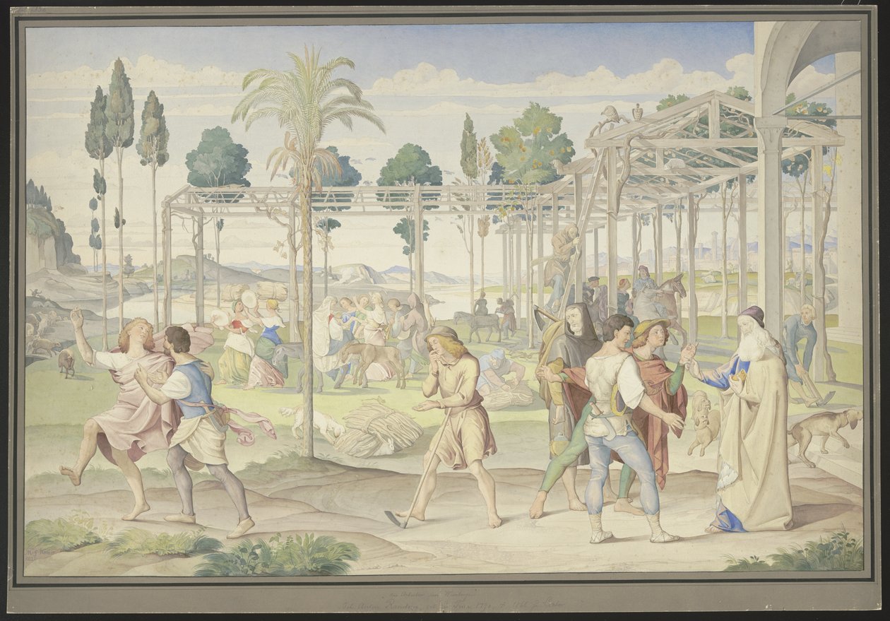 Inspiré de la parabole des ouvriers de la vigne, du « Jardin de Vertumne » de Primaticcio et du « Royaume de Flore » de Poussin - Johann Anton Ramboux