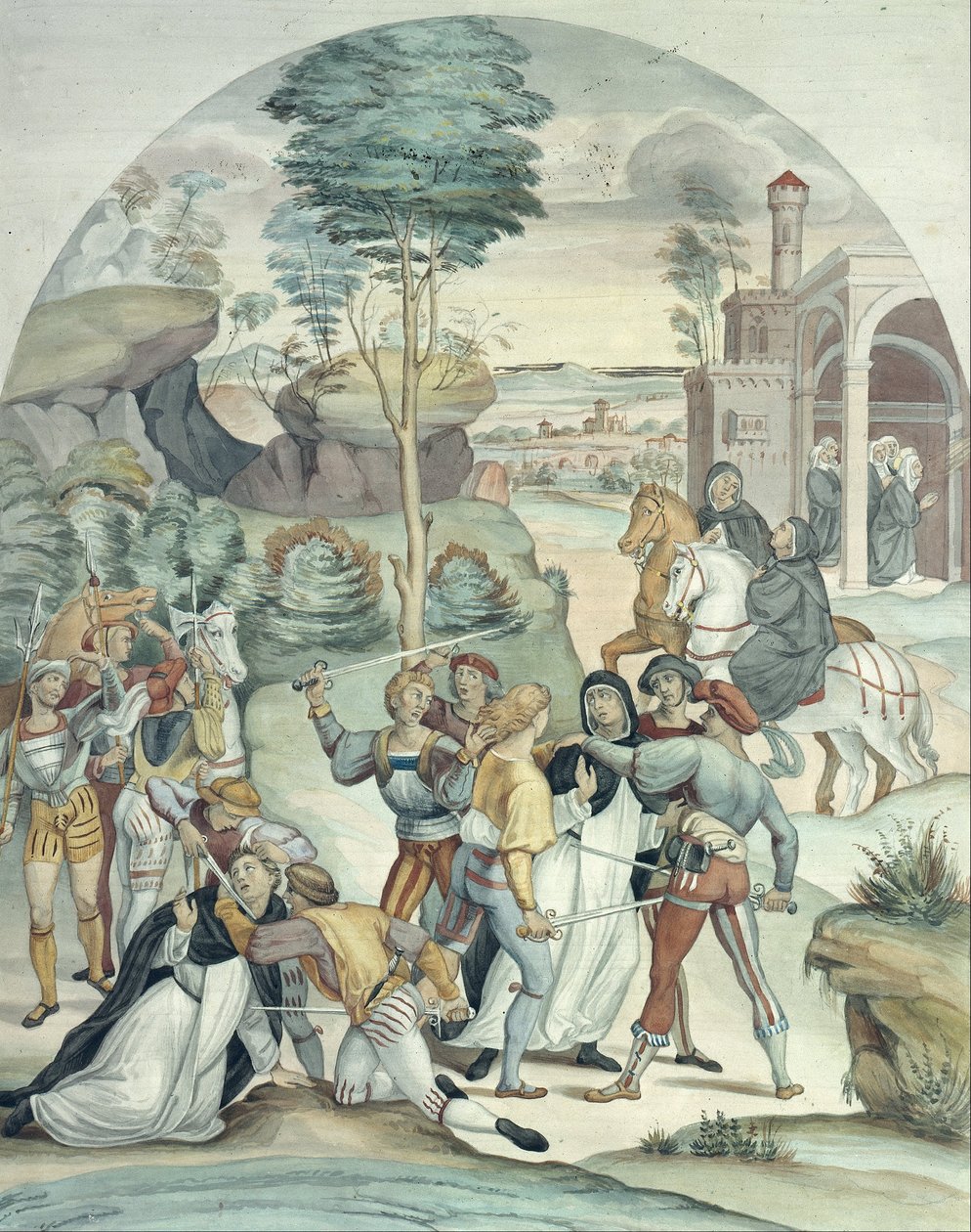 Sainte Catherine de Sienne sauve deux dominicains des mains de voleurs - Johann Anton Ramboux