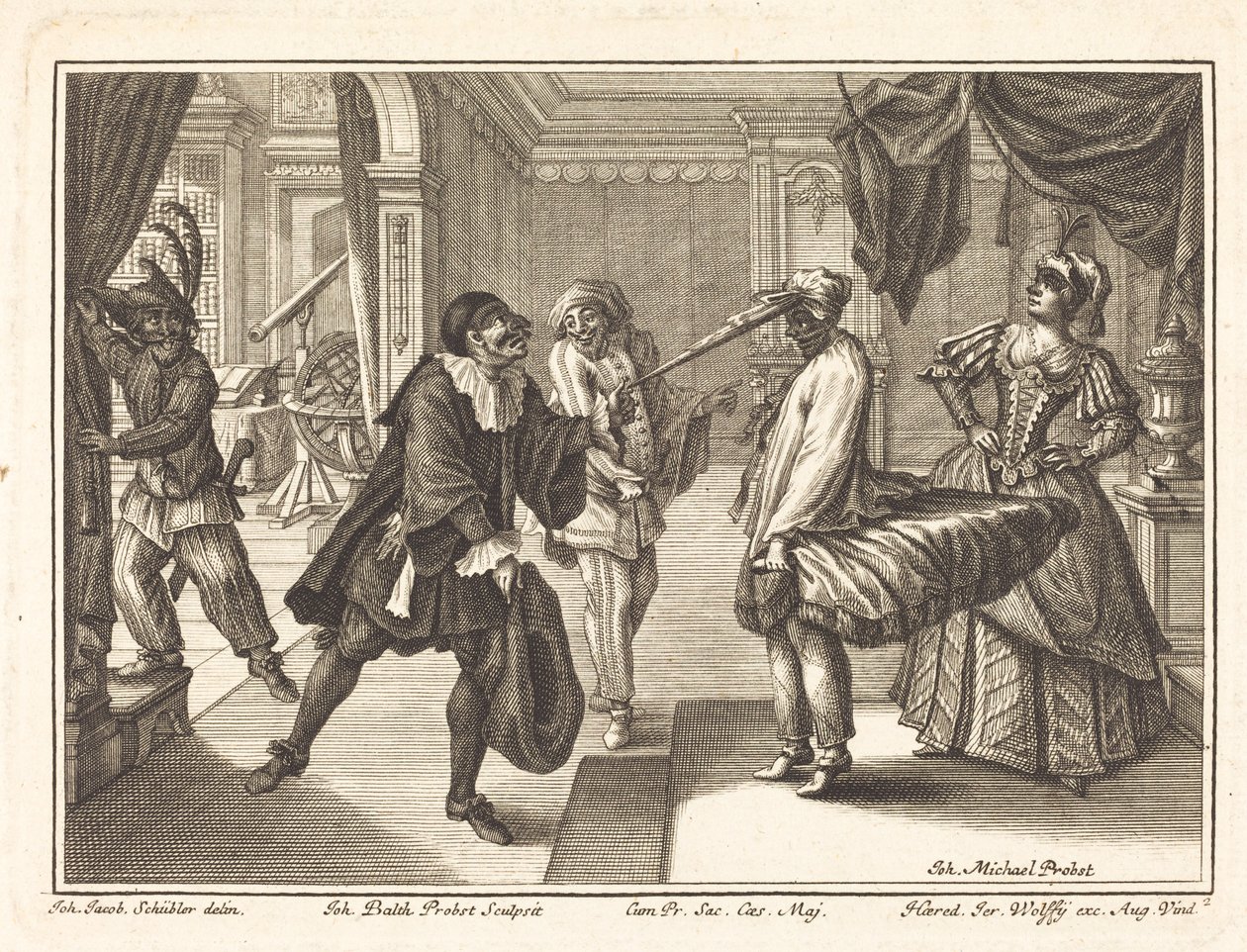 Arlequin chez le Dr. Polovard - Johann Balthasar Probst after Johann Jacob Schübler